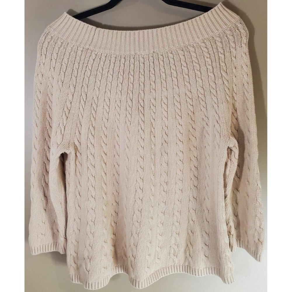 Talbots Tan Cable Knit 100% Cotton Wide Neckline Size XL - Picture 4 of 9